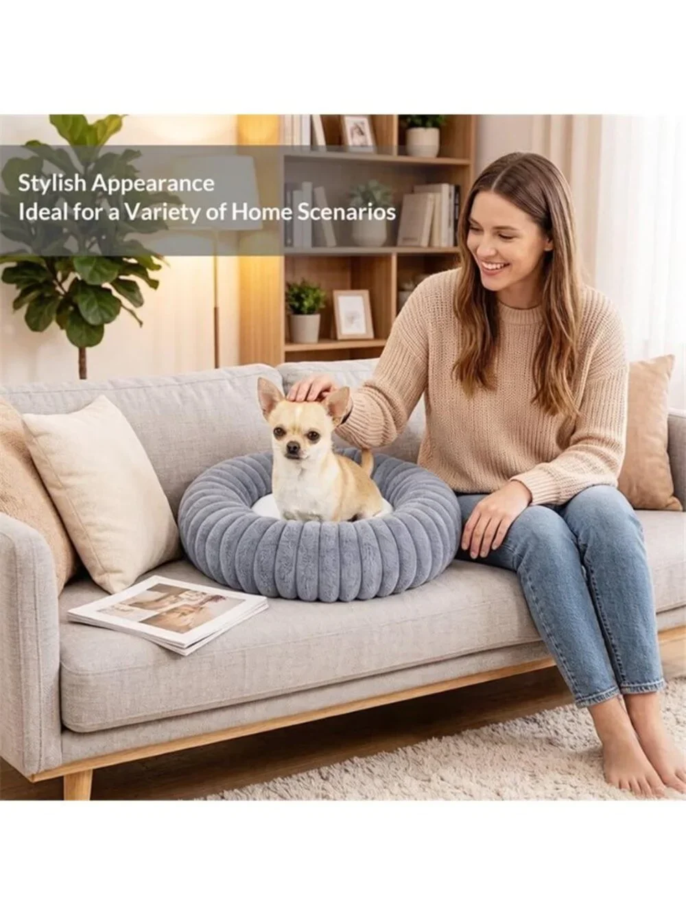 Calming Donut Dog Bed with Non-Slip Bottom, 20 inches Cozy 20